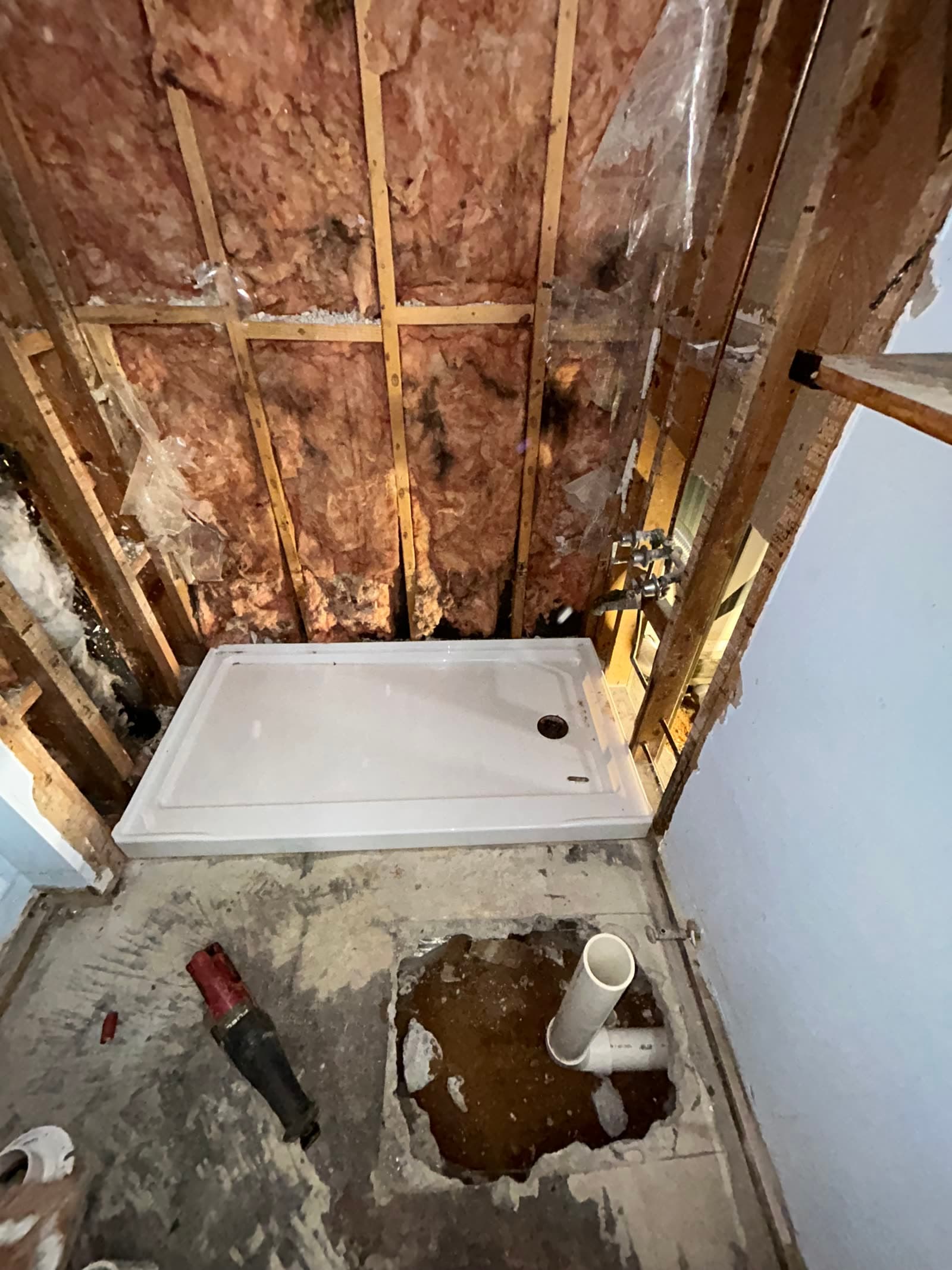 Bathroom shower plumbing during remodel